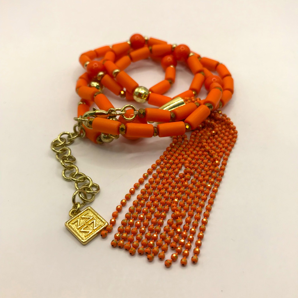 Zenzii Burnt Orange Beaded Tassel Necklace